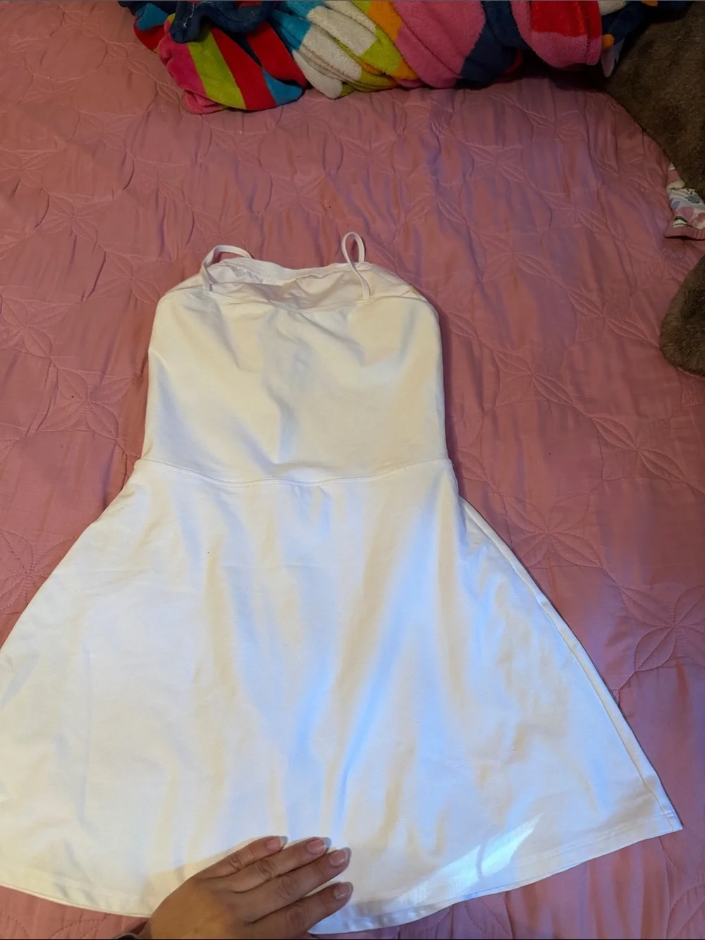ALO Yoga White Spaghetti-Strap A-Line Dress